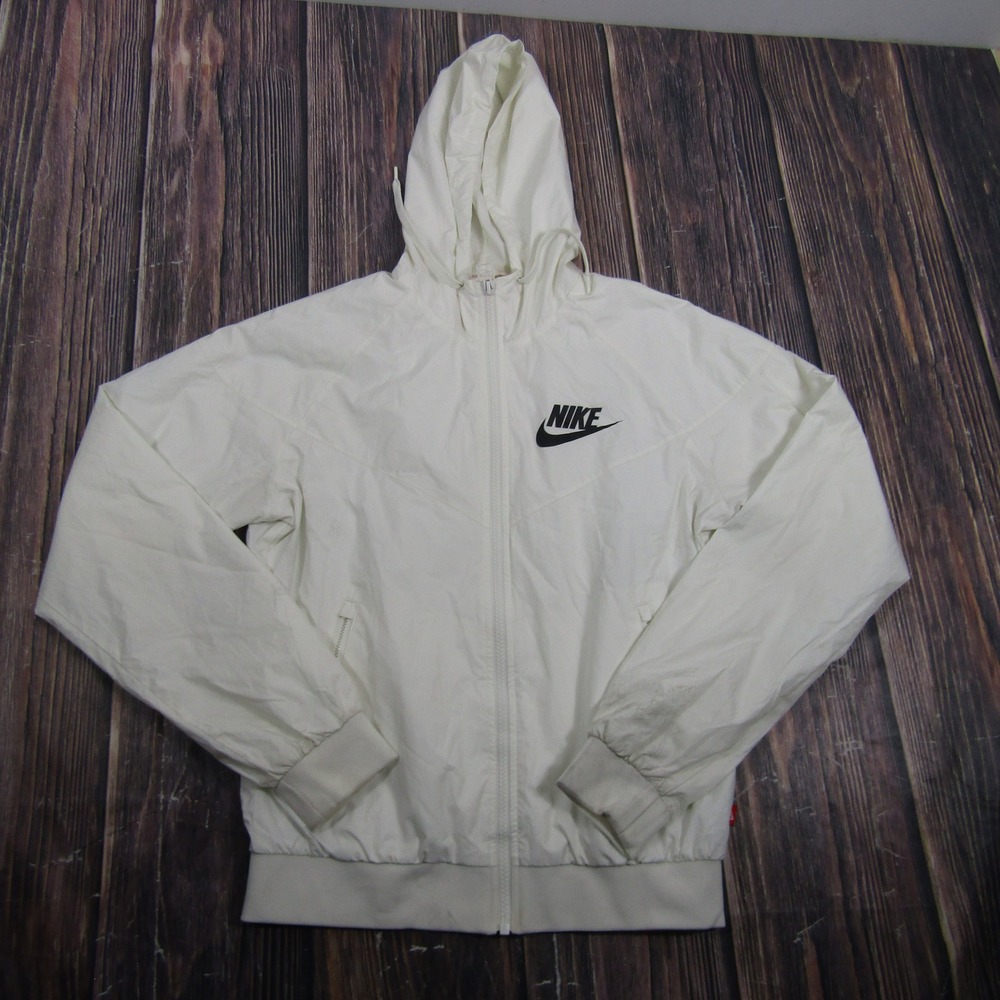 Nike Windrunner Jacket Mens Size M White Full‎ Zip Hooded Windbreaker 00204